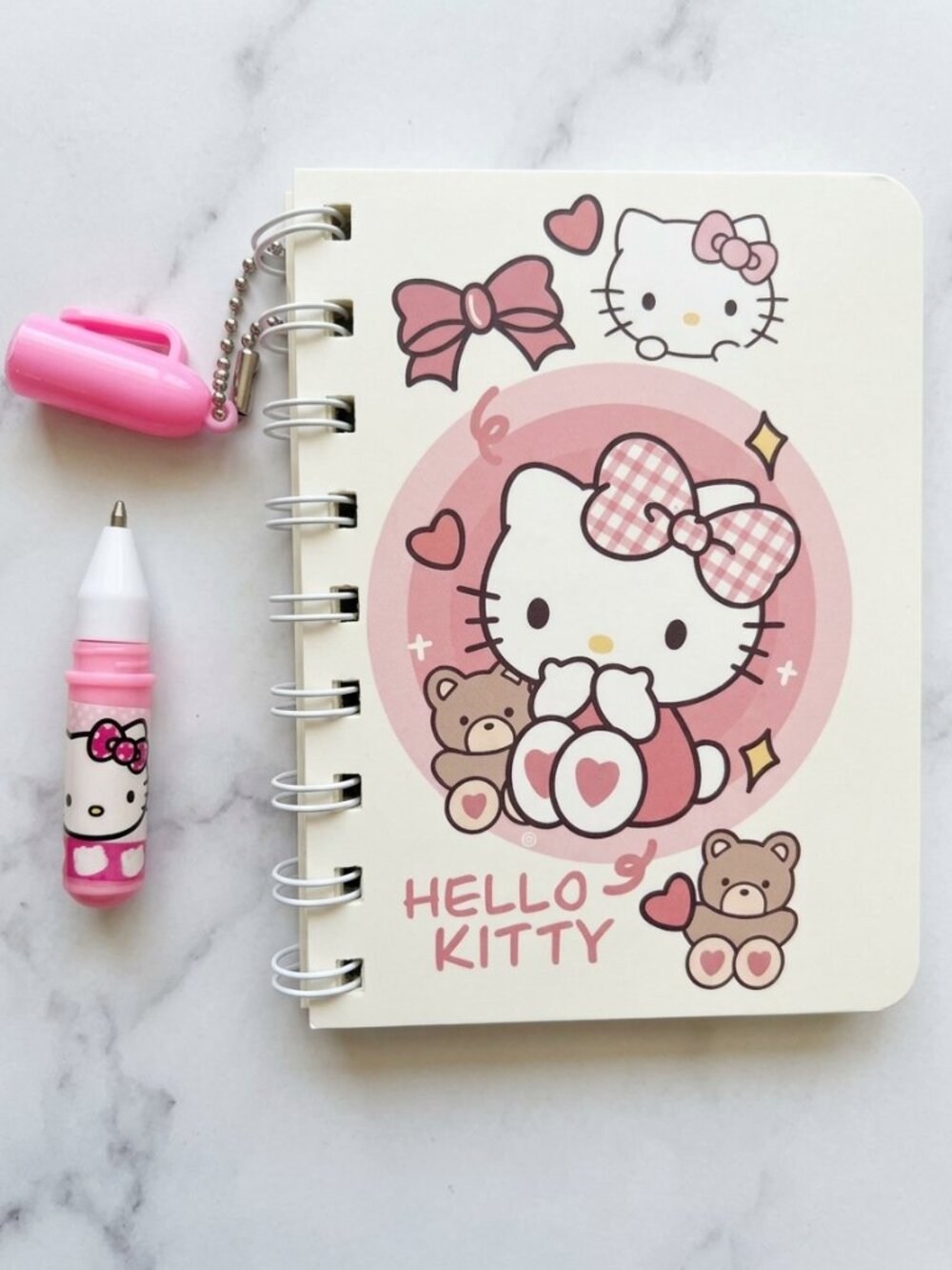 MINI Hello Kitty Spiral Journal Notepad & Keychain Ballpoint Pen Set, Stationery